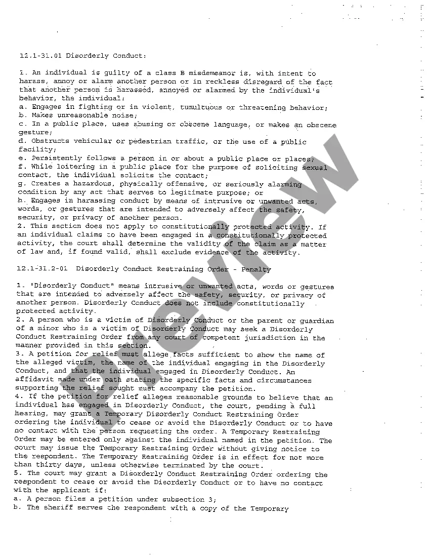 Preview A05 Disorderly Conduct Restraining Order