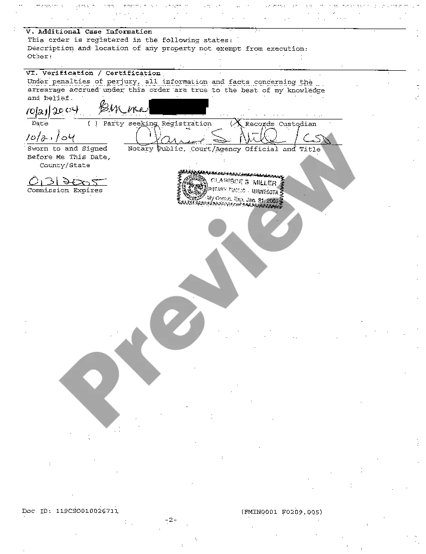 Preview A01 Registration Statement of Past Due Child Support Ordered Payments from Another State