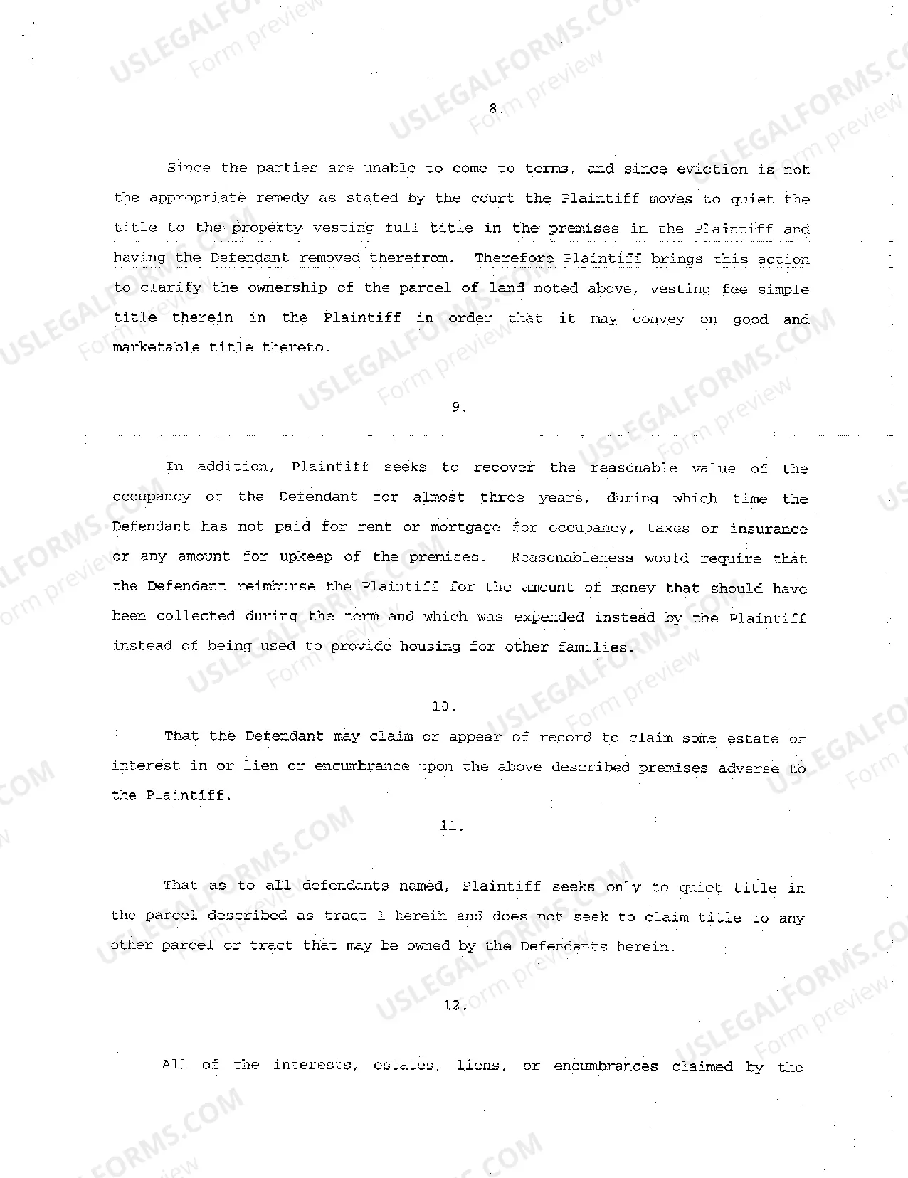 Preview A01 Complaint to Quiet Title of Residential Property with House