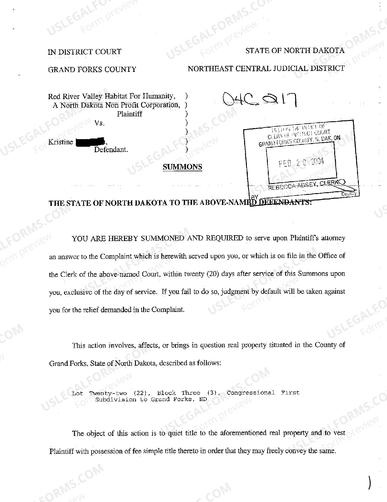 Preview A01 Complaint to Quiet Title of Residential Property with House