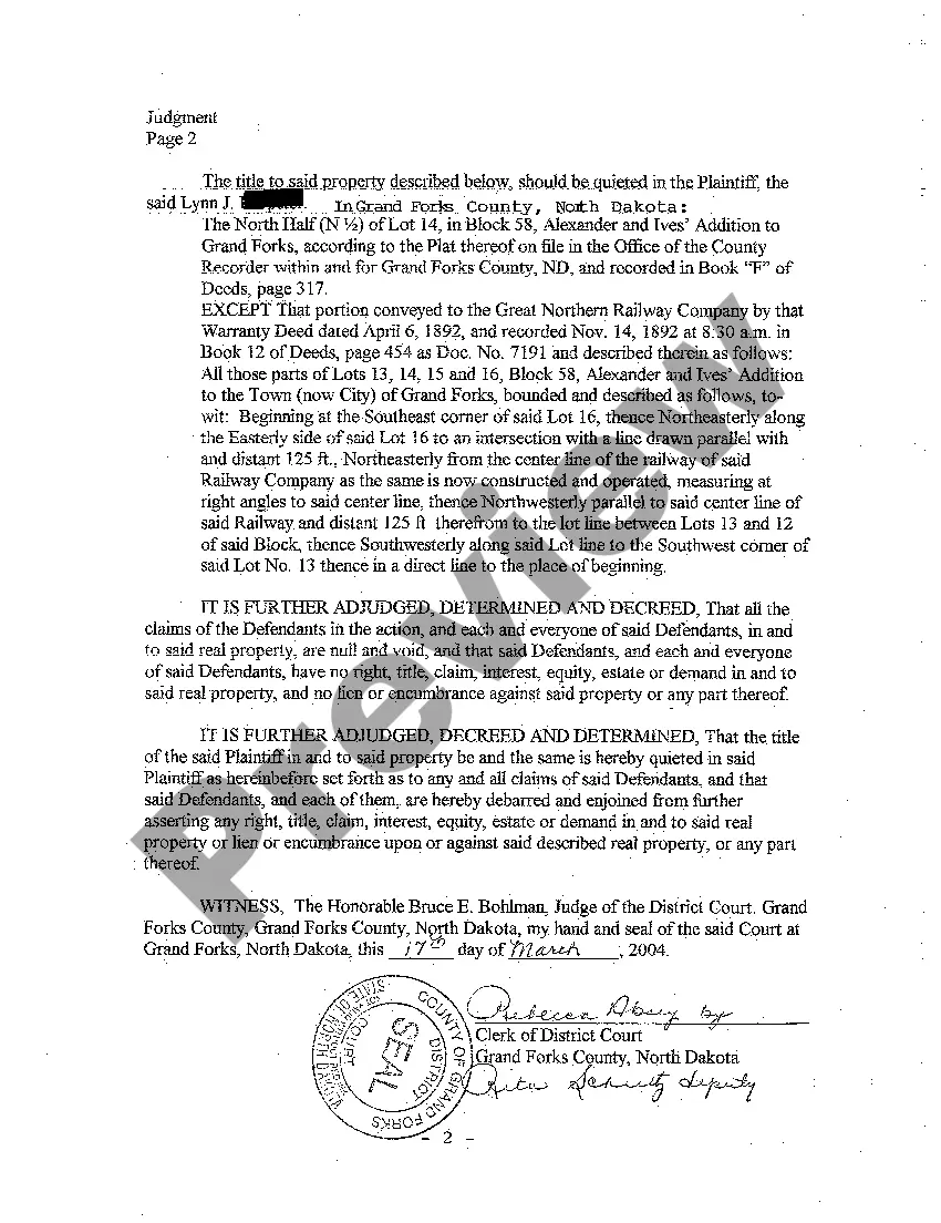 Preview A04 Judgment Quieting Title to Plaintiff