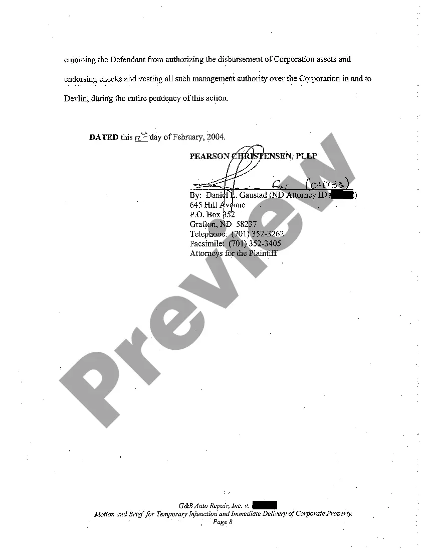 Preview A01 Motion for Temporary Injunction and Order for Immediate Delivery of Corporate Property