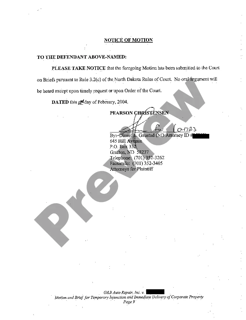 Preview A01 Motion for Temporary Injunction and Order for Immediate Delivery of Corporate Property