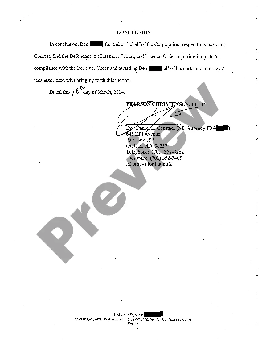 Preview A04 Motion for Contempt and Brief in Support of Motion for Contempt of Court