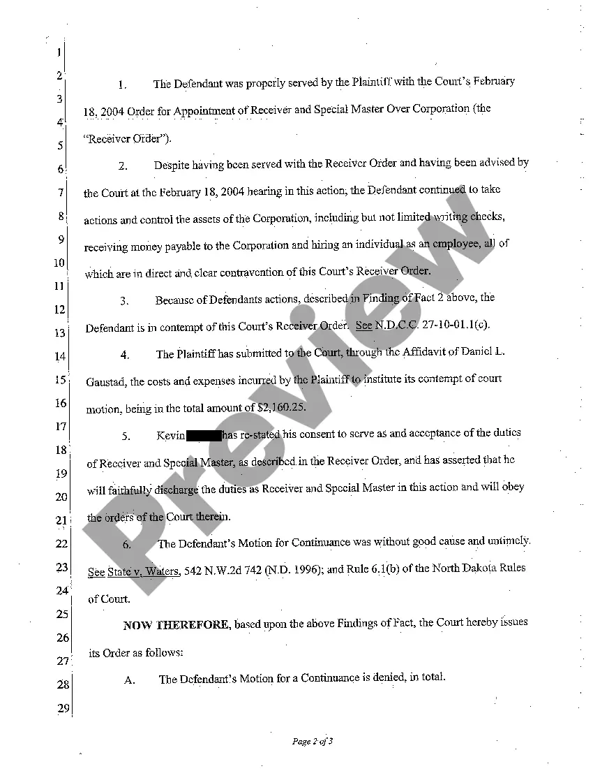 Preview A06 Order for Contempt of Court and Continuation of Duties of Receiver and Special Master and Order Denying Continuance of Hearing