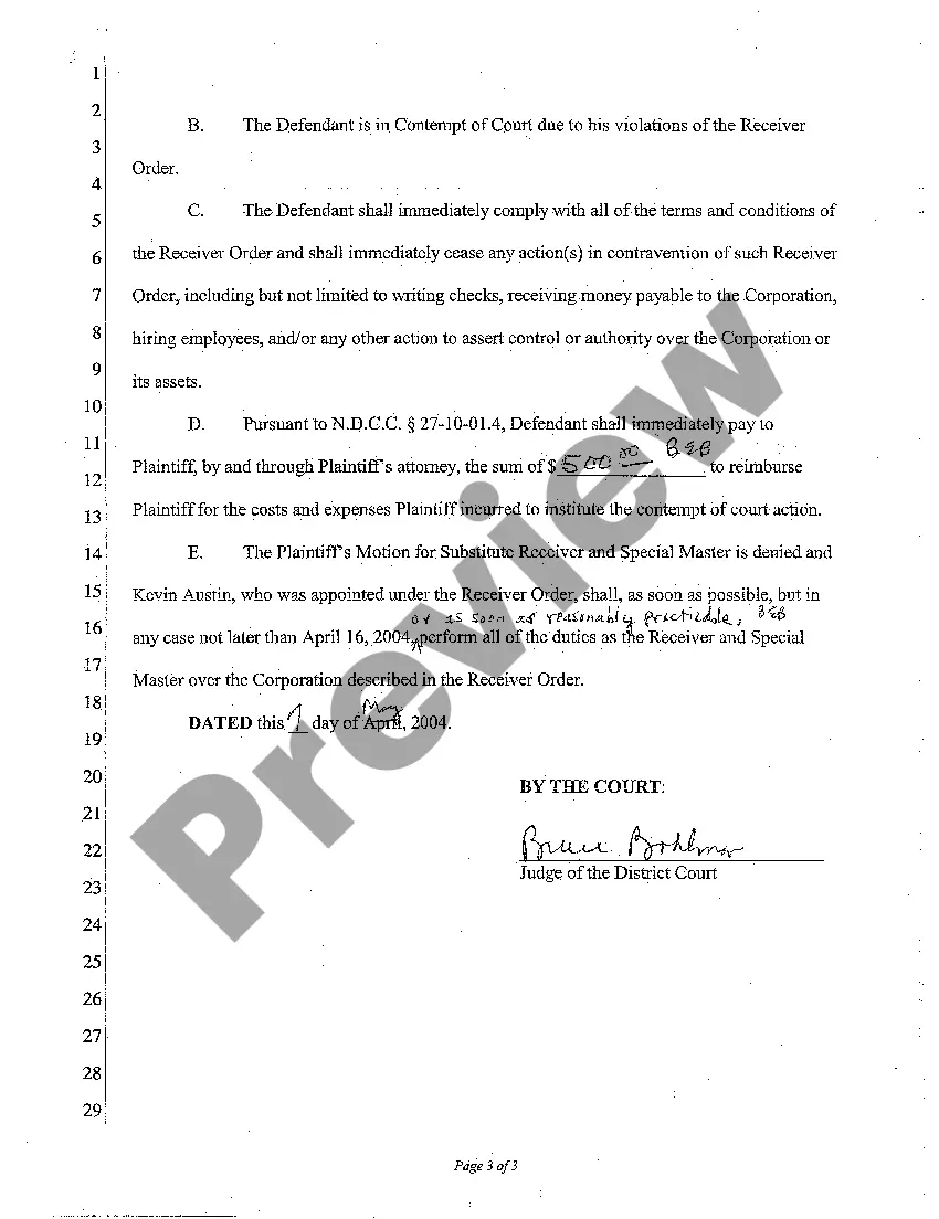 Preview A06 Order for Contempt of Court and Continuation of Duties of Receiver and Special Master and Order Denying Continuance of Hearing