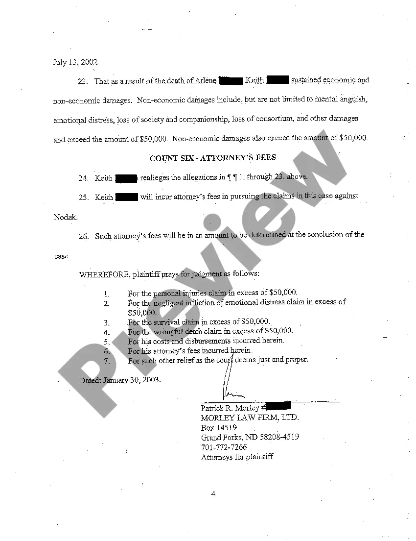 Get A01 Complaint for Wrongful Death Against At Fault Insured Preview A01 Complaint for Wrongful Death Against At Fault Insured