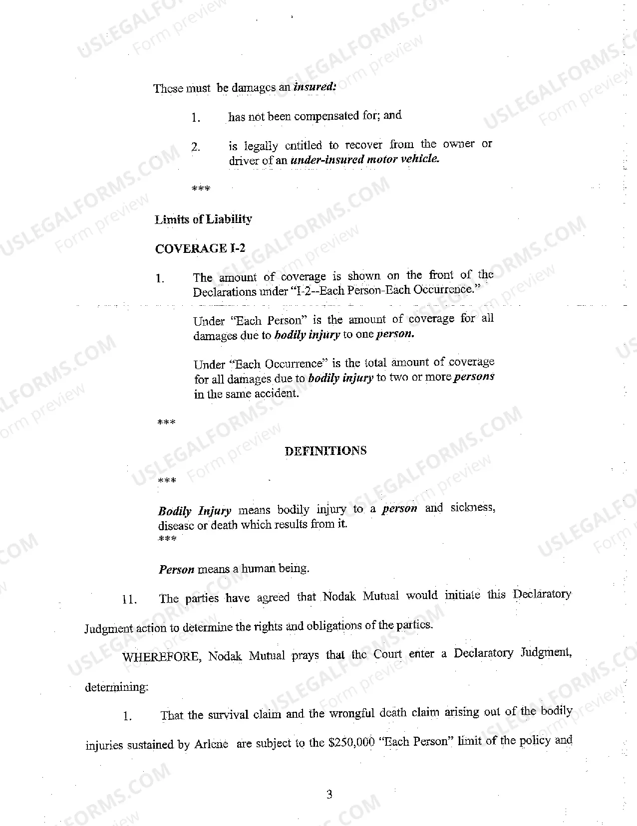 Preview A02 Complaint by Insurer Against Personal Representative of Deceased for Declaratory Judgment on Policy Limits
