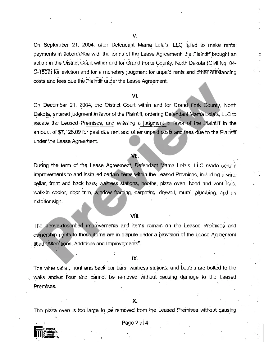 Get A01 Complaint for Declaratory Judgment as to Ownership of Improvements Made by Evicted Tenant to Leased Premises Preview A01 Complaint for Declaratory Judgment as to Ownership of Improvements Made by Evicted Tenant to Leased Premises