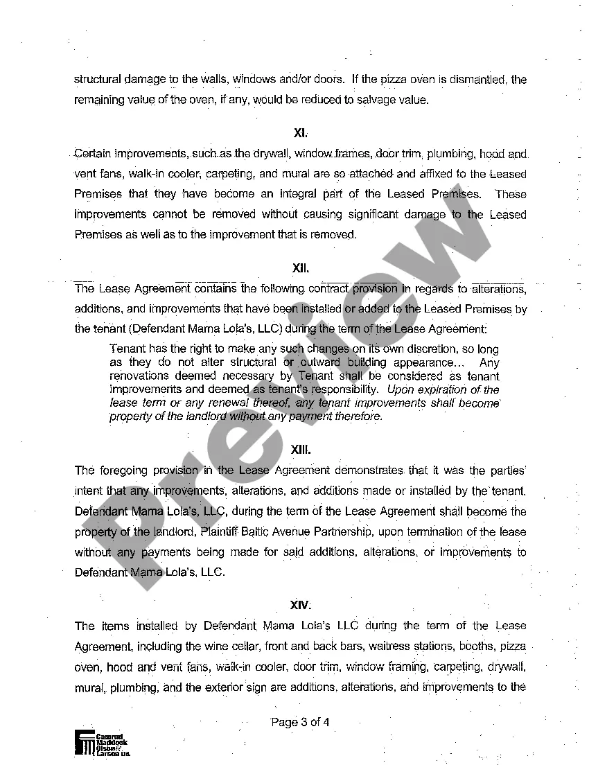 Get A01 Complaint for Declaratory Judgment as to Ownership of Improvements Made by Evicted Tenant to Leased Premises Preview A01 Complaint for Declaratory Judgment as to Ownership of Improvements Made by Evicted Tenant to Leased Premises