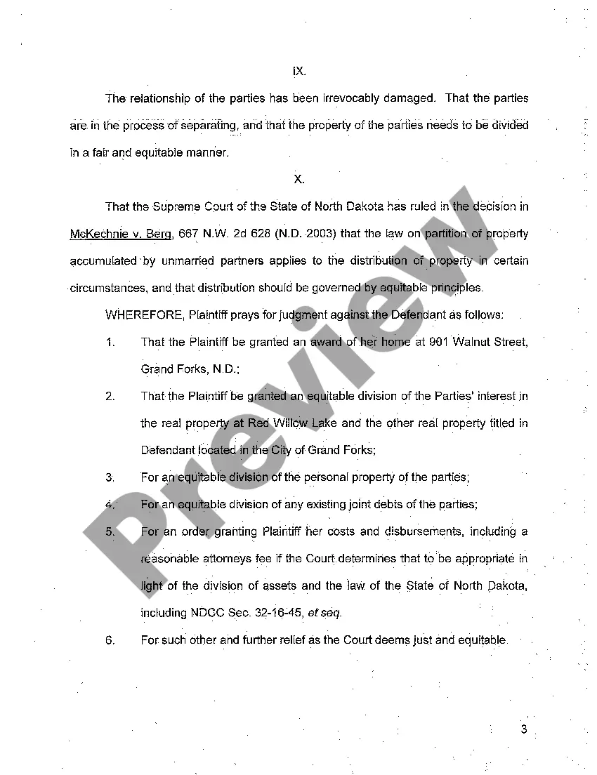 Preview A01 Complaint for Partition of Property Between Cohabitants