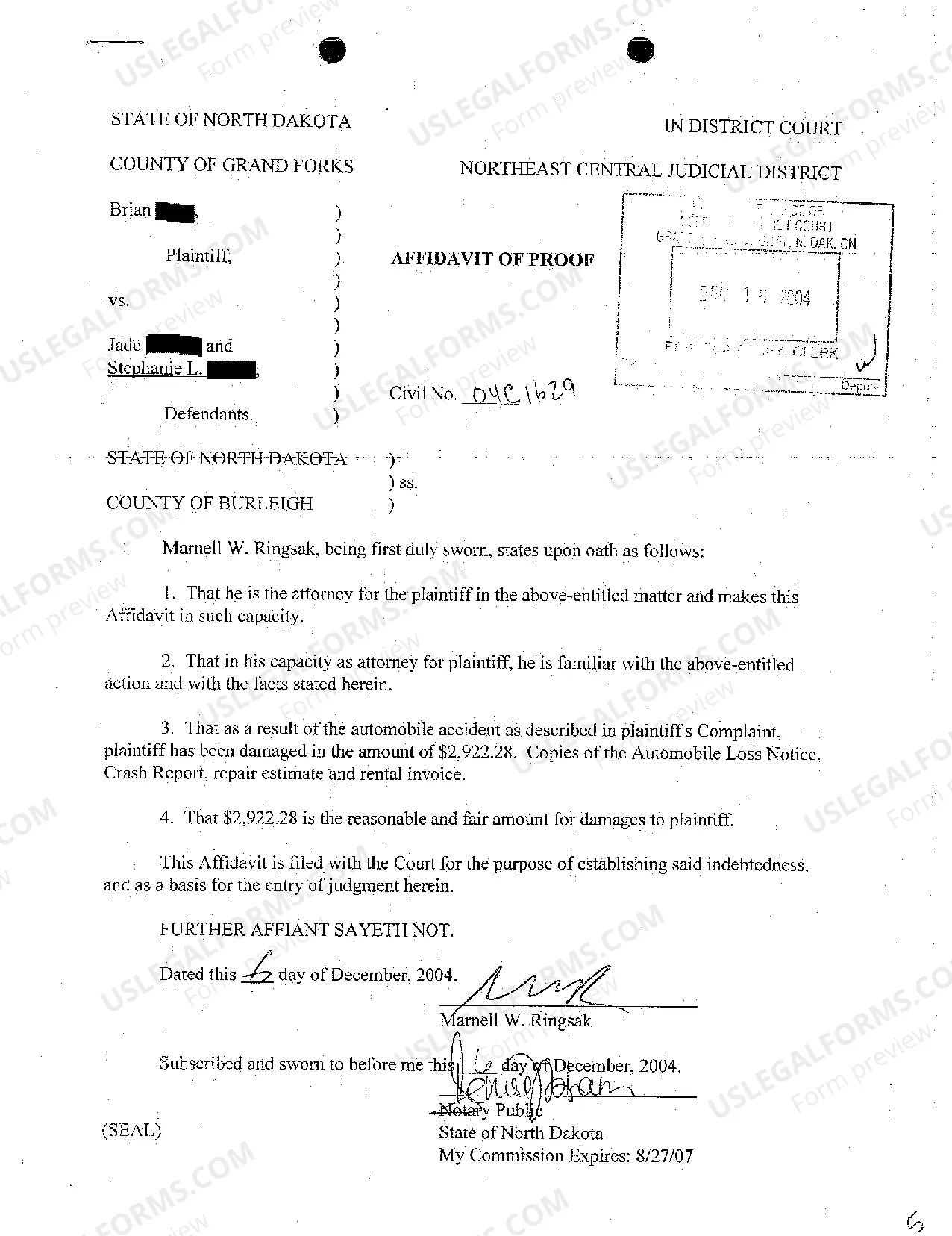 Preview A01 Complaint for Personal Injury Due to Negligent Operation of Motor Vehicle