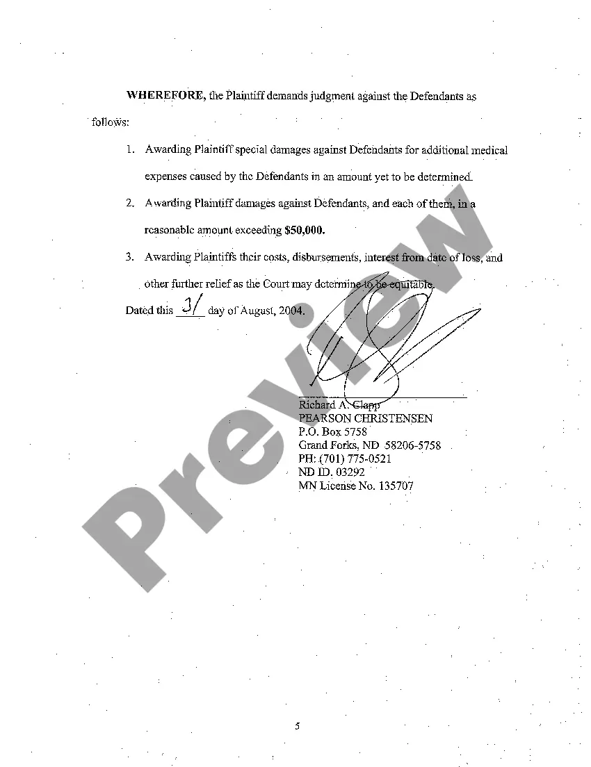Preview A01 Complaint for Medical Malpractice Where Patient's Respirator was Secured Too Tightly Causing Pressure Ulcers on Mouth