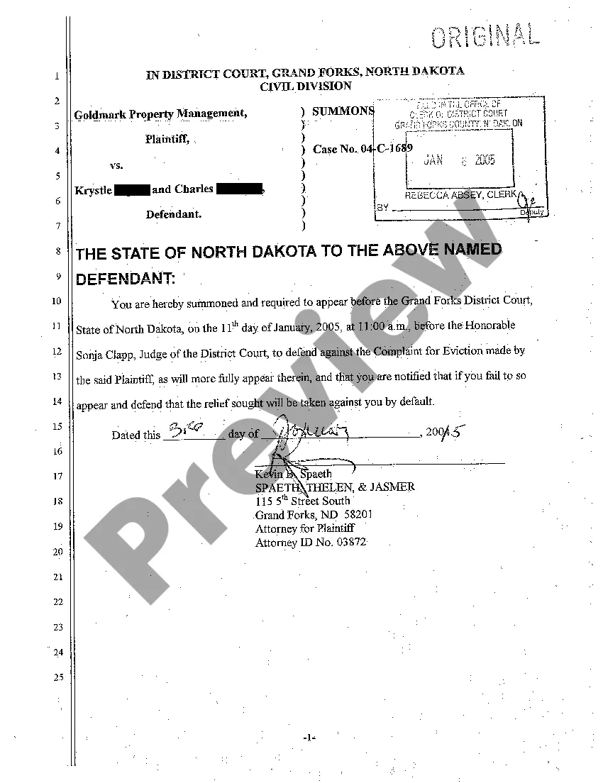 Preview A01 Complaint for Breach of Lease Agreement Seeking Eviction