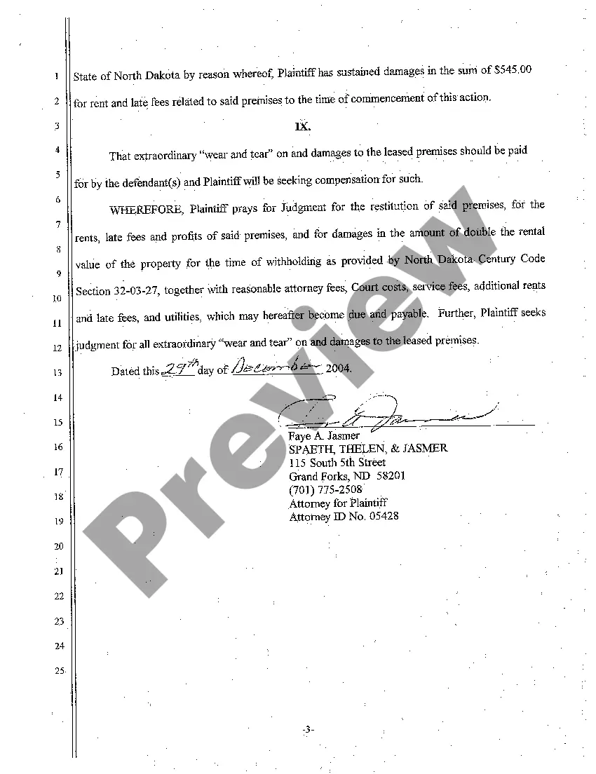 Get A01 Complaint for Breach of Lease Agreement Seeking Eviction Preview A01 Complaint for Breach of Lease Agreement Seeking Eviction