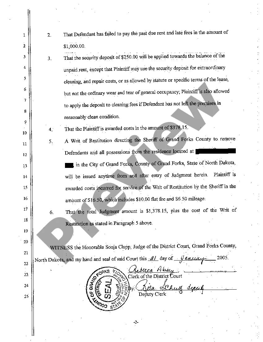 Get A03 Judgment Granting Leased Premises to Plaintiff and Ordering Defendant to Pay Past Due Rents Preview A03 Judgment Granting Leased Premises to Plaintiff and Ordering Defendant to Pay Past Due Rents