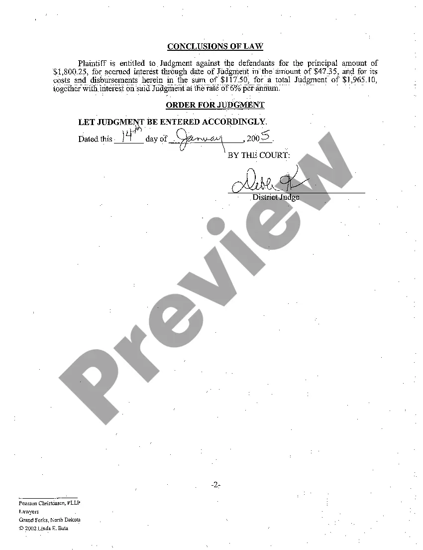 Get A02 Findings of Fact, Conclusions of Law, and Order for Judgment Preview A02 Findings of Fact, Conclusions of Law, and Order for Judgment