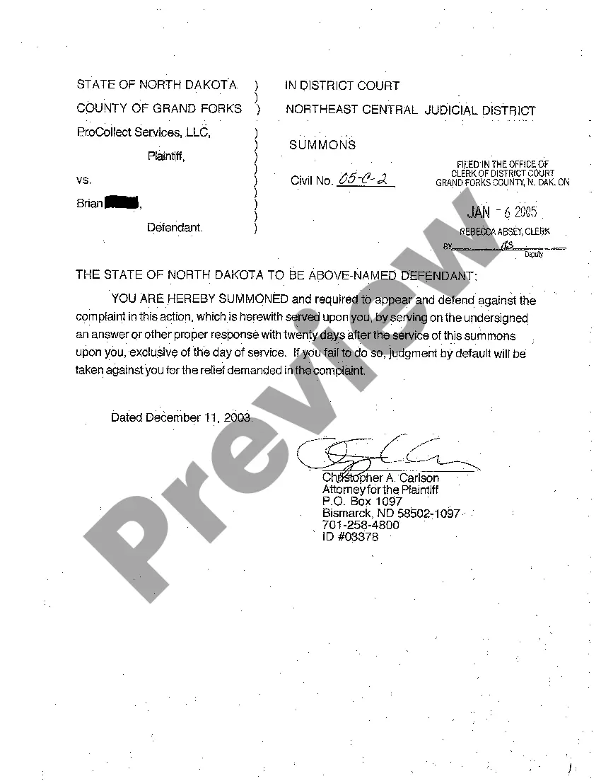 Preview A01 Complaint for Recovery of Monies Owed for Services Rendered