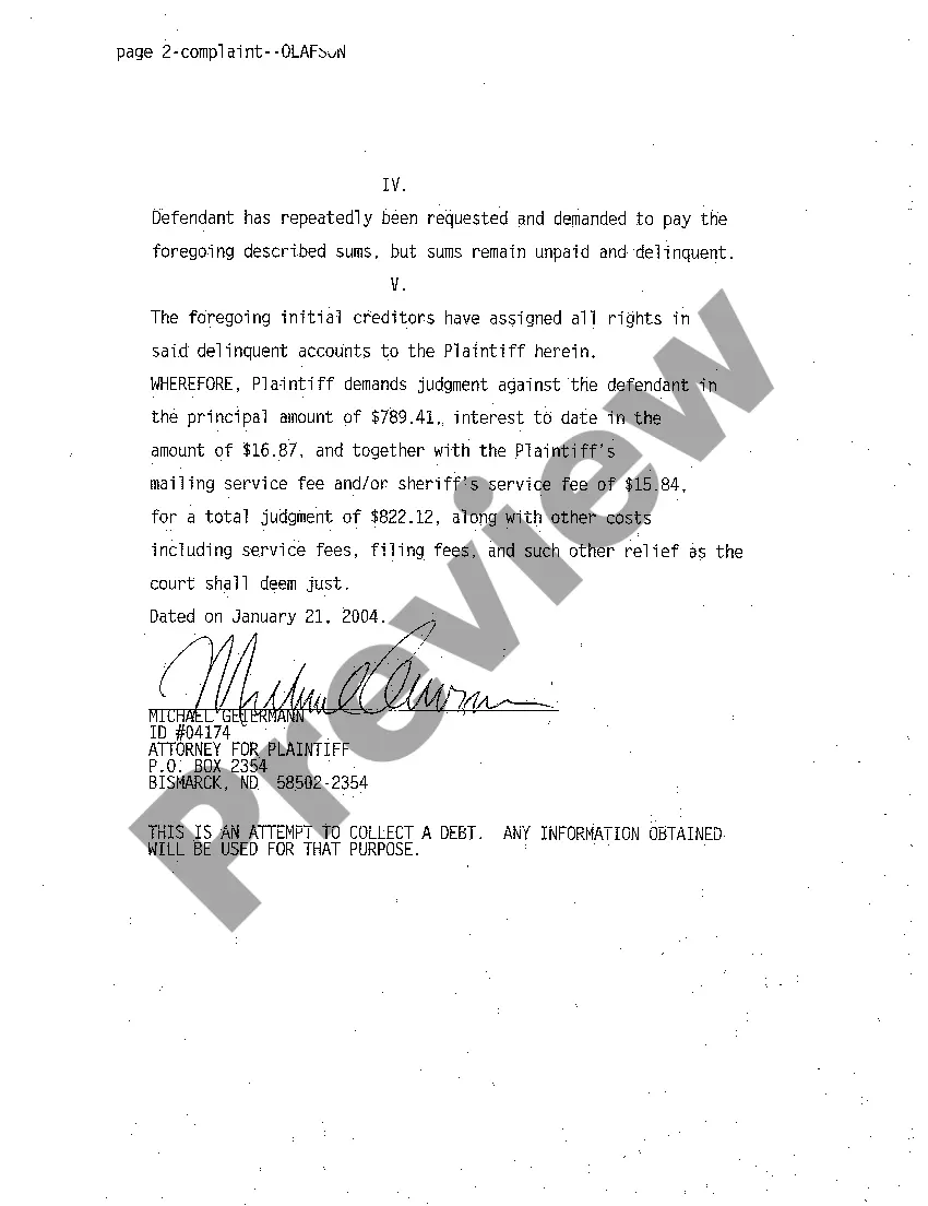 Preview A01 Complaint for Recovery of Debt Owed for Medical Services Rendered