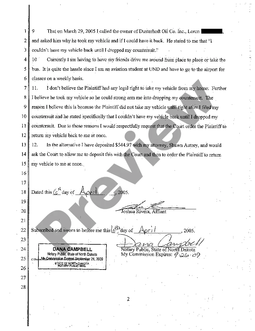 Preview A07 Motion for Injunctive Relief Requesting Plaintiff to Release Defendant's Vehicle