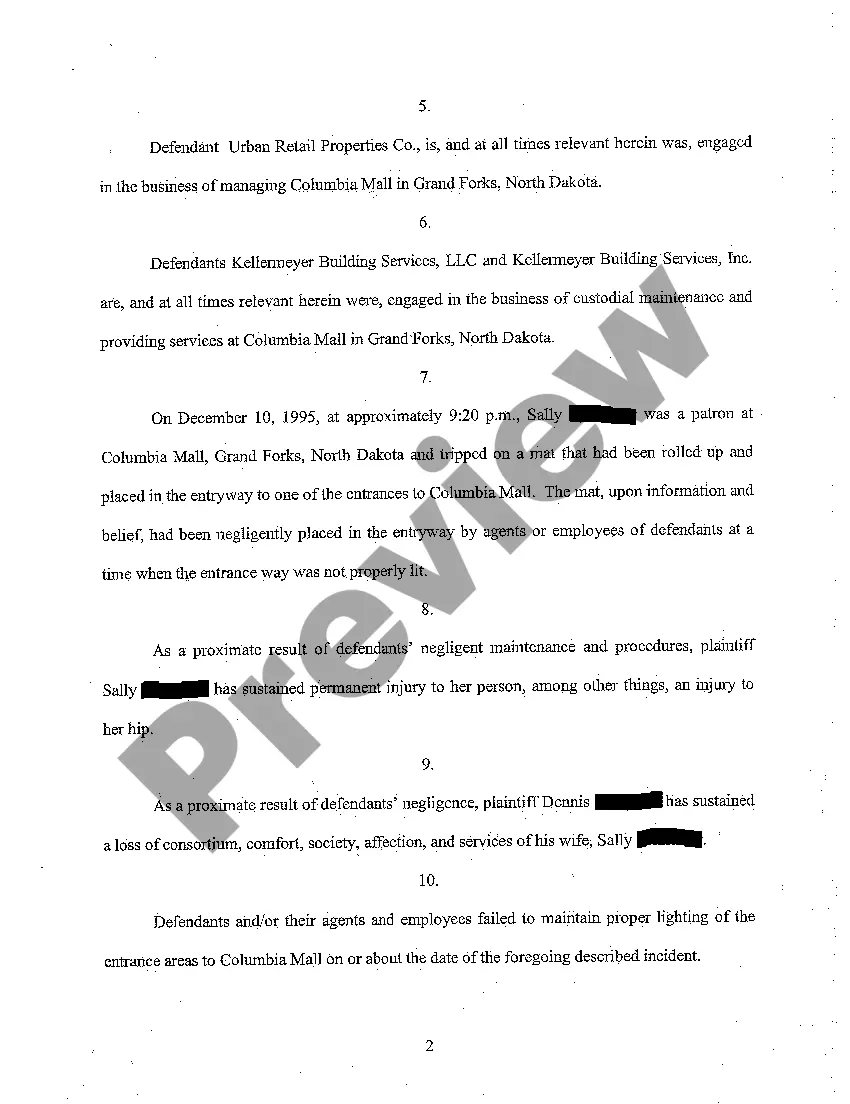 Preview A01 Complaint for Personal Injury for Slip and Fall at Shopping Center