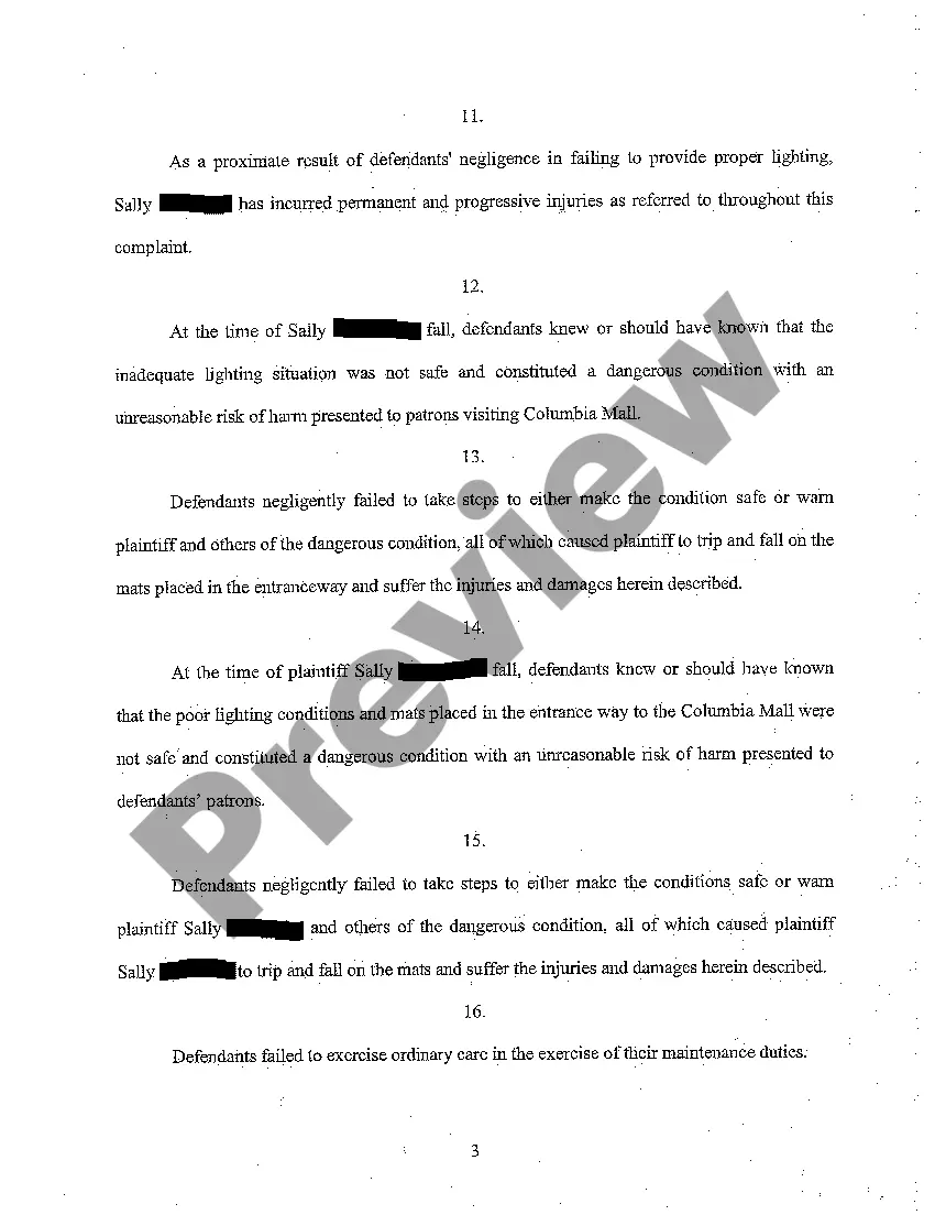 Preview A01 Complaint for Personal Injury for Slip and Fall at Shopping Center