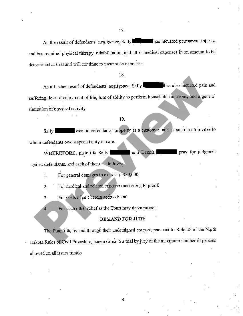 Preview A01 Complaint for Personal Injury for Slip and Fall at Shopping Center