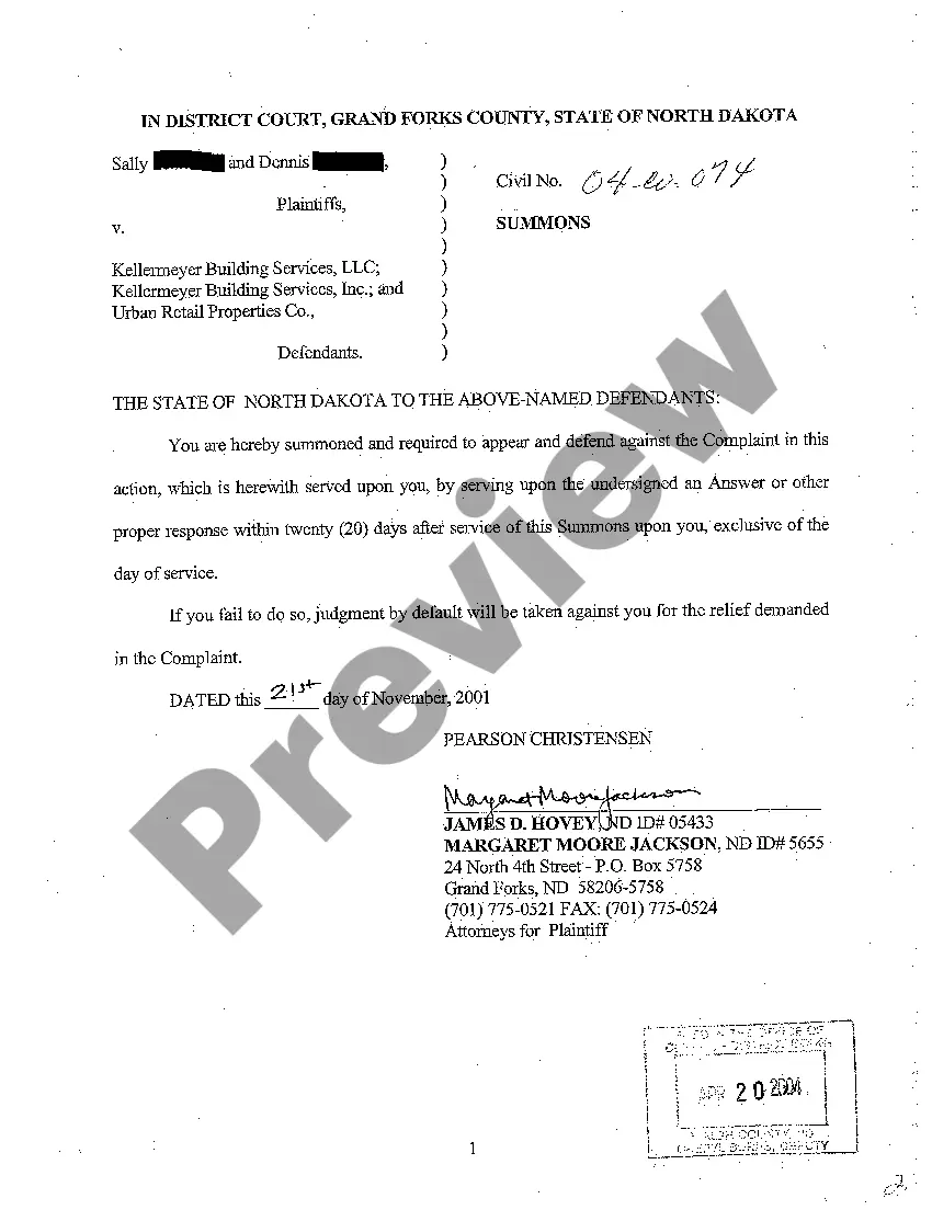 Preview A01 Complaint for Personal Injury for Slip and Fall at Shopping Center