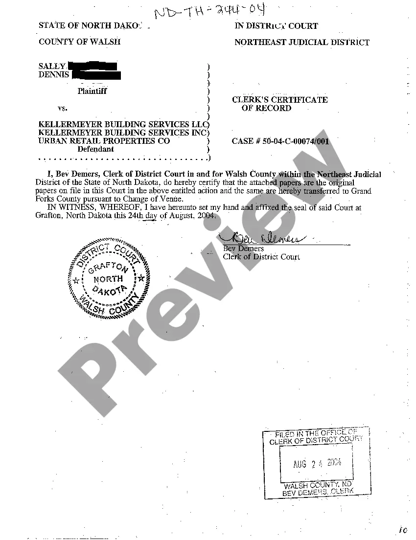 Preview A04 Clerk's Certificate of Record Certifying Original Documents