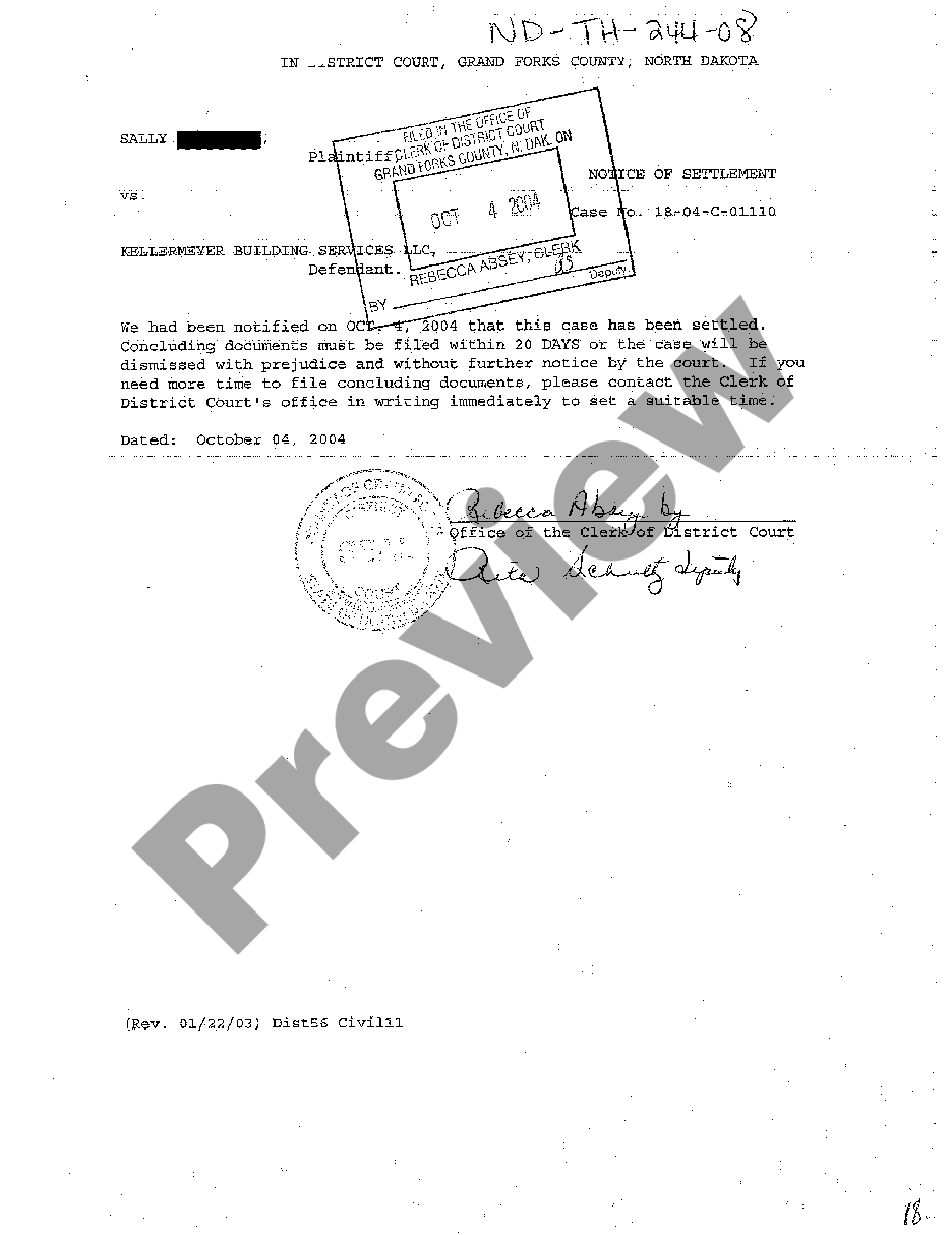 page 0 A08 Notice of Settlement preview