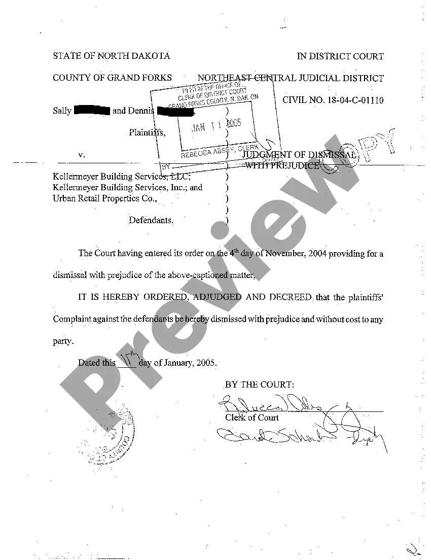 Preview A11 Judgment of Dismissal with Prejudice