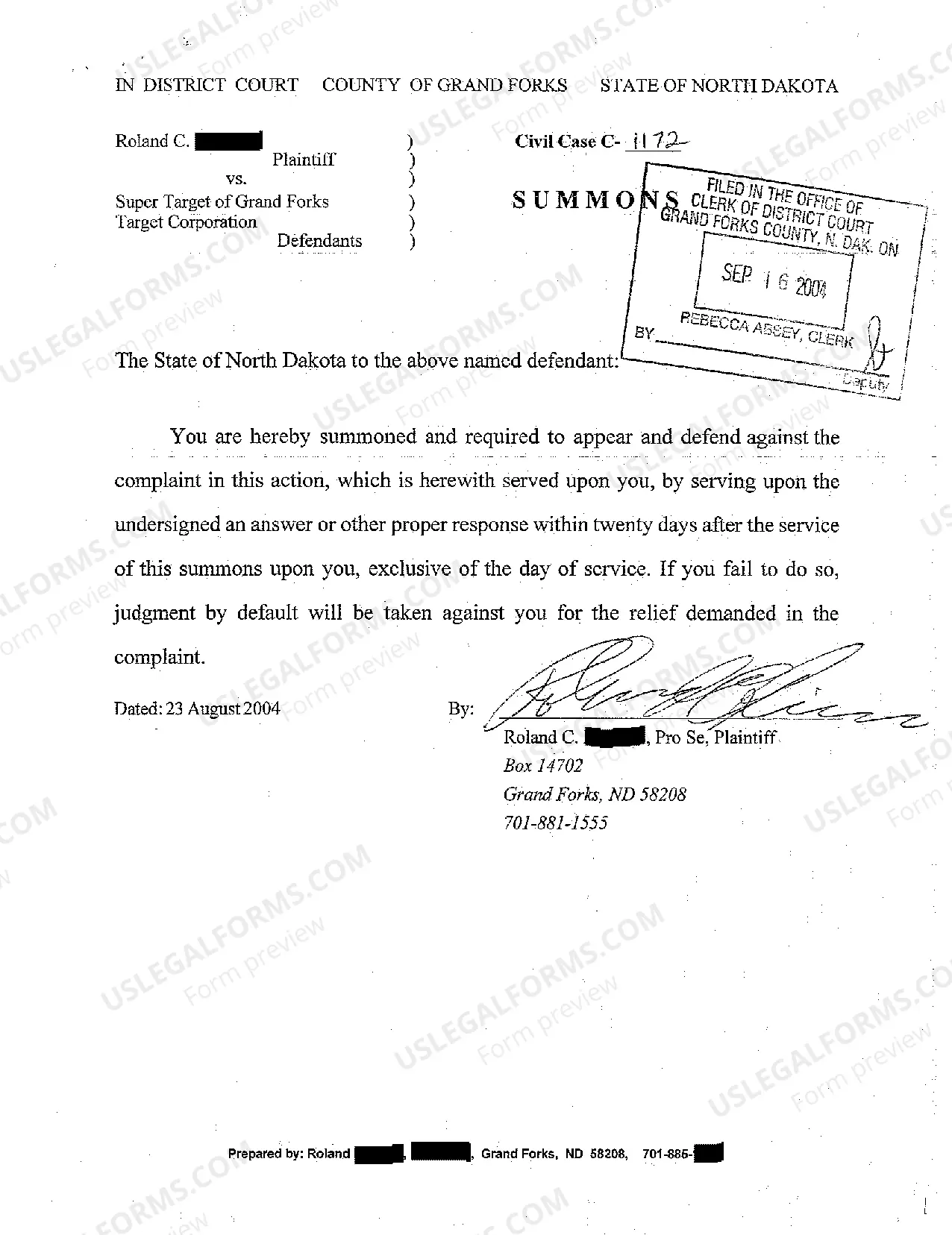 Preview A01 Complaint for Civil Rights, Denial of Free Speech in Front of Super center