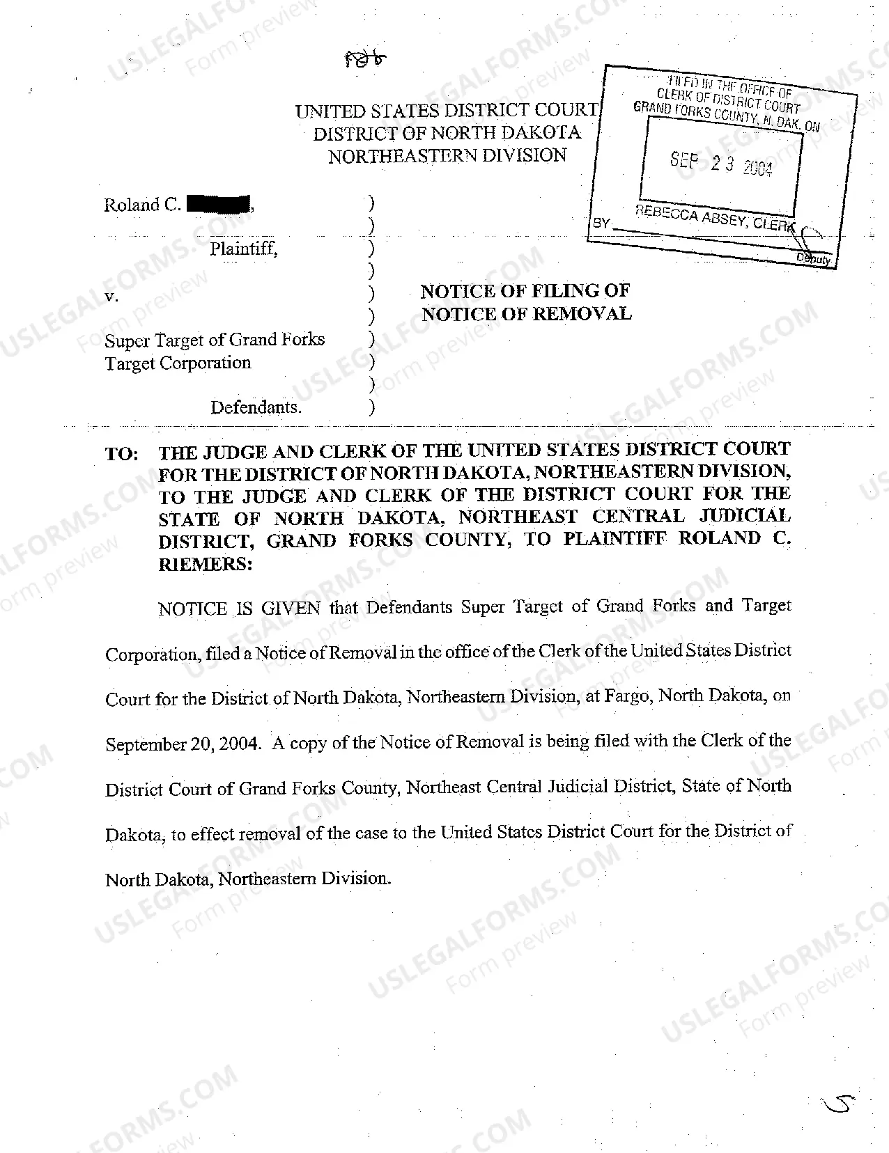 Preview A02 Notice of Removal from State Court to United States District Court