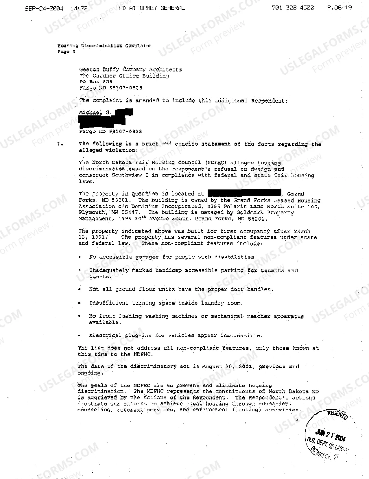 Preview A01 Complaint for Discriminatory Housing Practices Against Designer of Subdivision