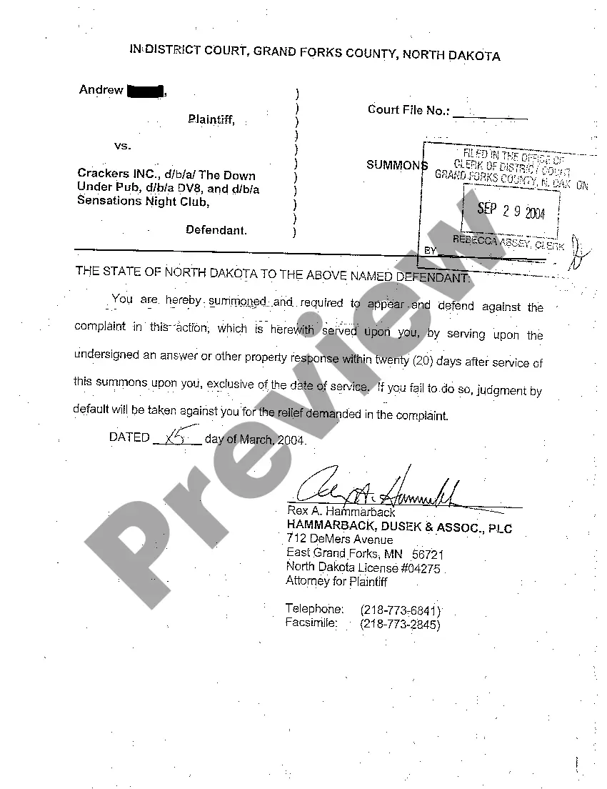 Preview A01 Complaint for Personal Injury for Slip and Fall at Night Club