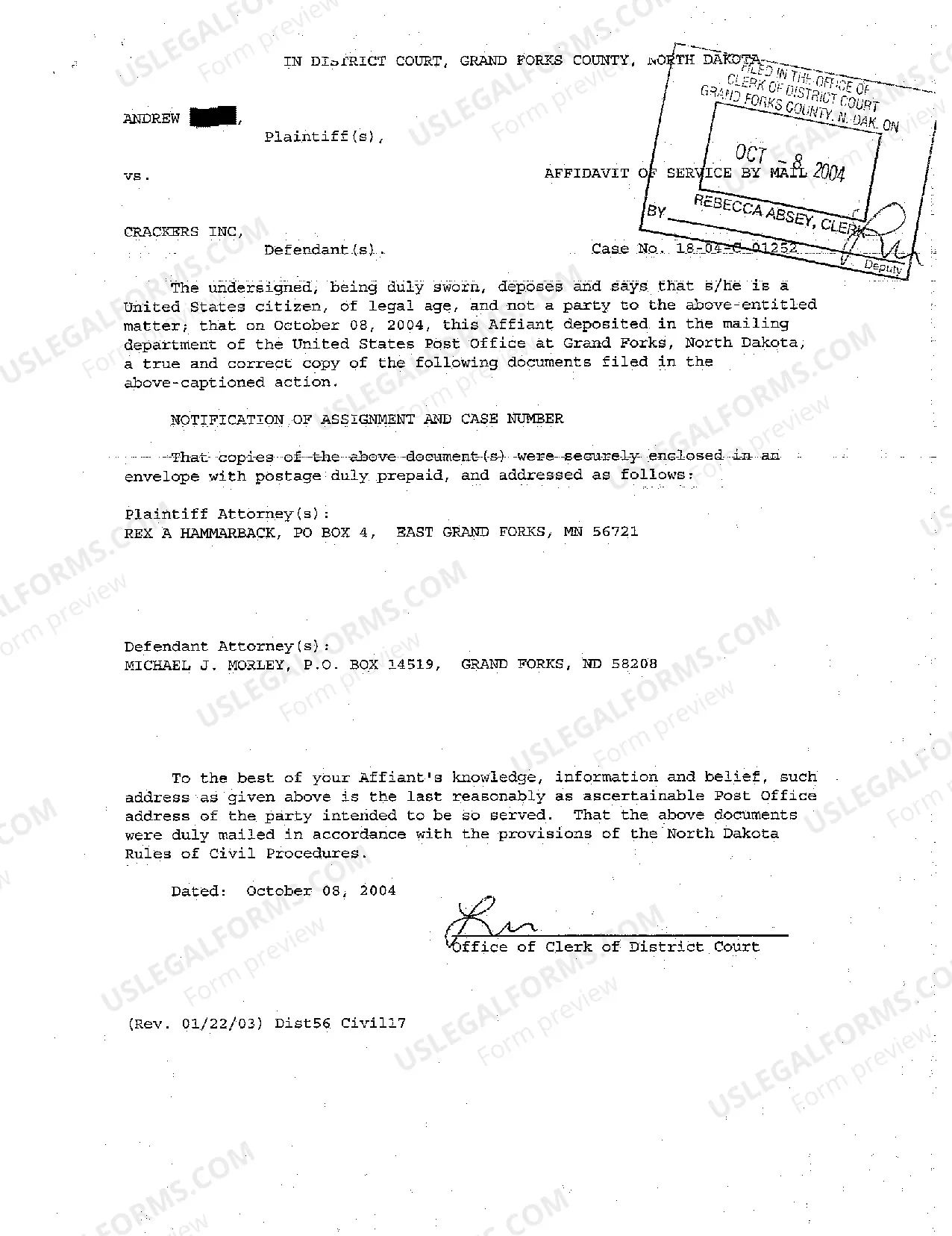 Preview A04 Notification of Assignment and Case Number