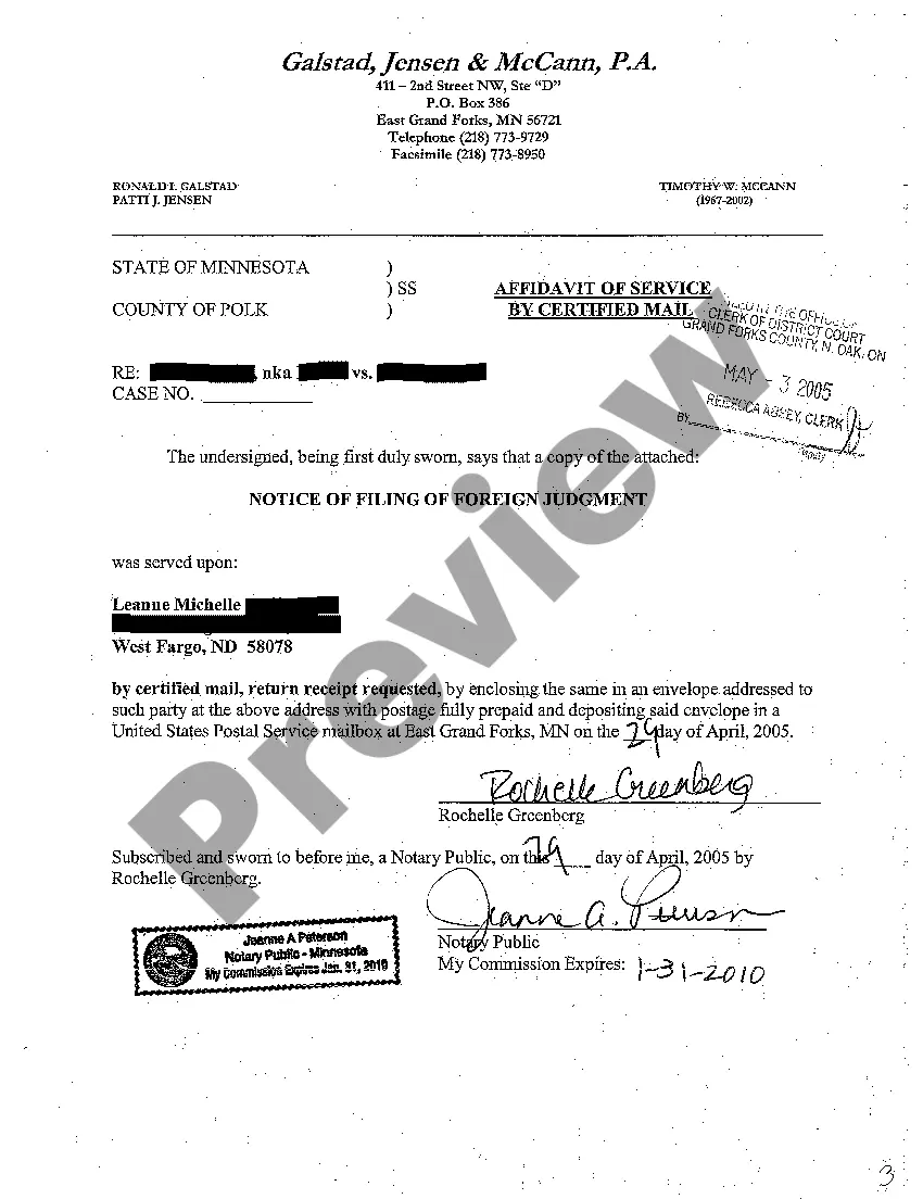 Preview A02 Notice of Filing of Foreign Judgment