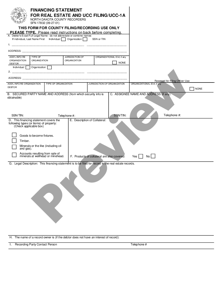 North Dakota UCC Financing Statement for Real Estate and UCC Filing
