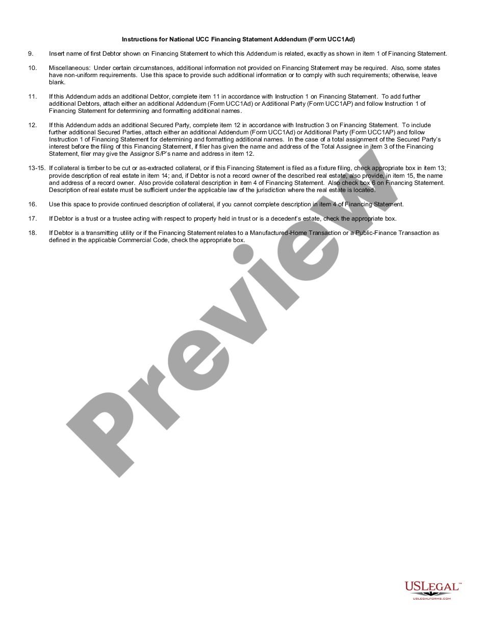 page 1 North Dakota UCC1 Financing Statement Addendum preview