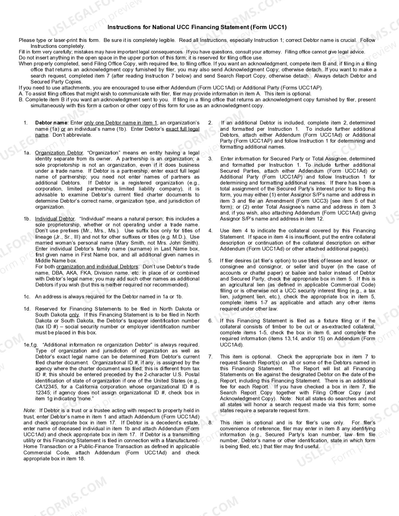 Preview North Dakota UCC1 Financing Statement