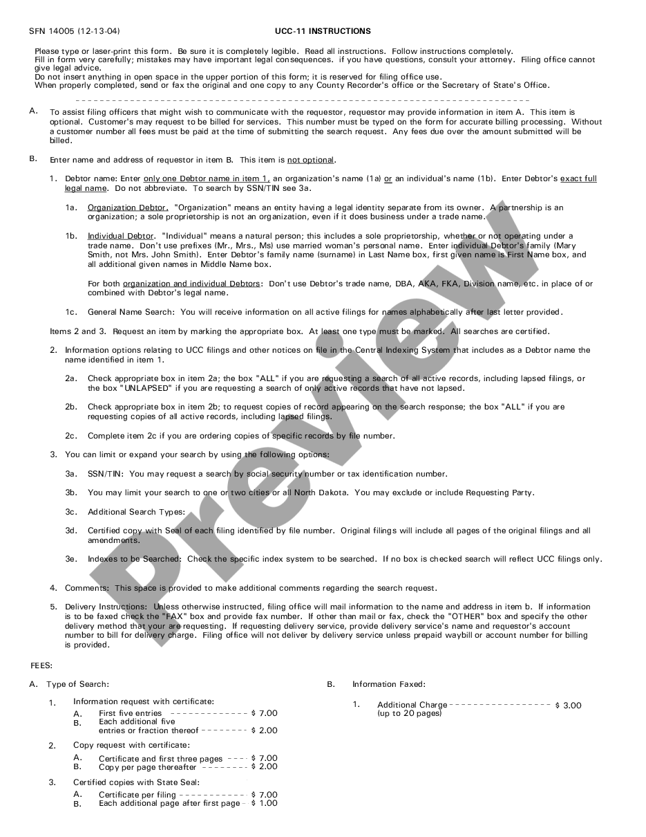 page 1 North Dakota UCC11 Request for Information or Copies preview