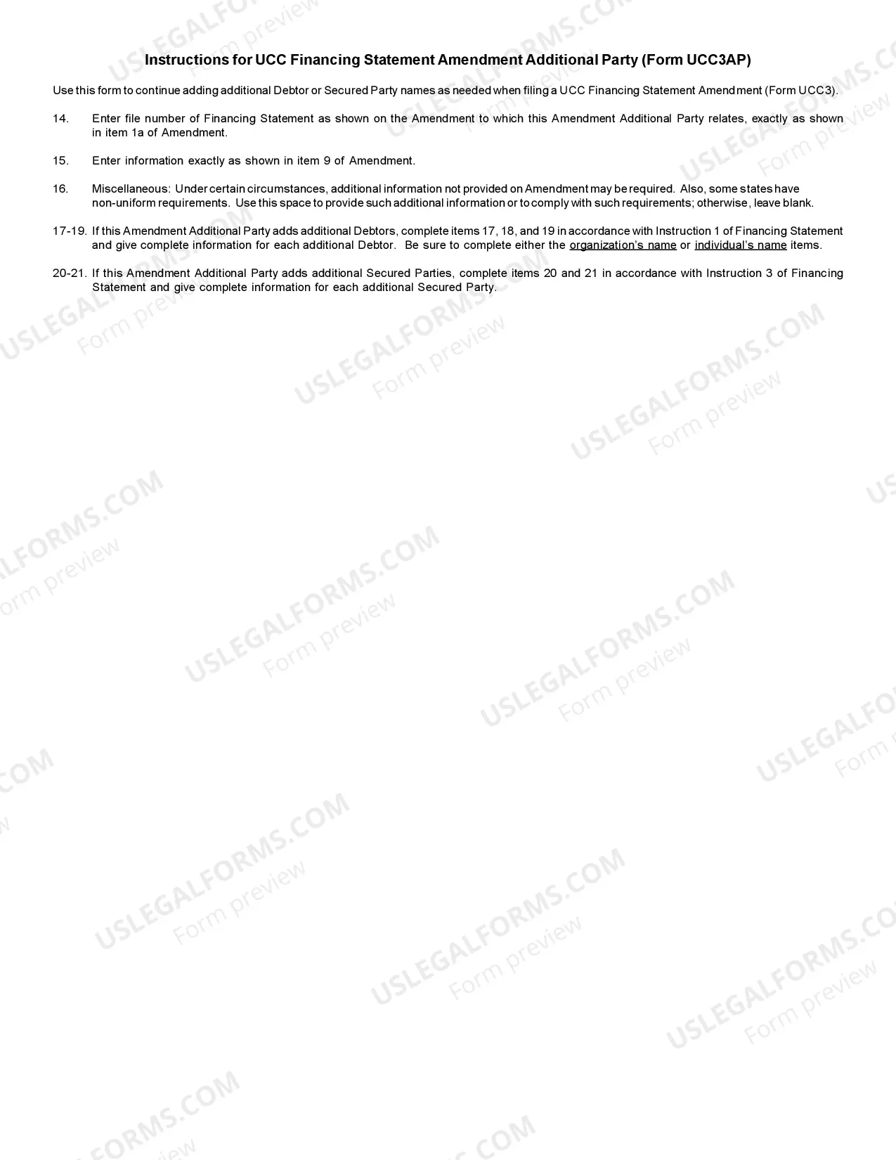 Preview North Dakota UCC3 Financing Statement Amendment Additional Party