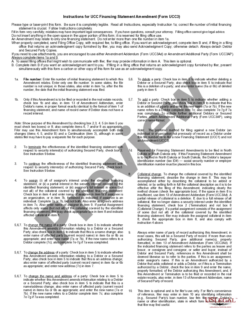 Preview North Dakota UCC3 Financing Statement Amendment