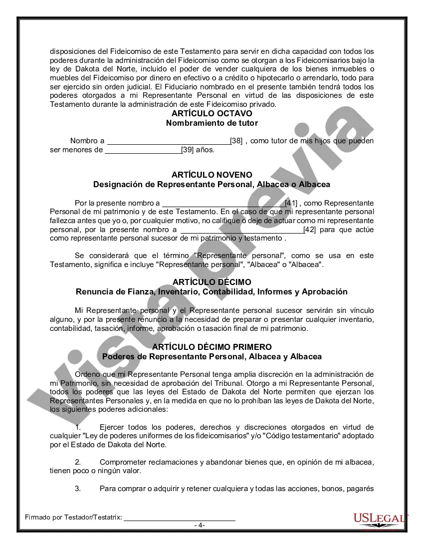 Preview Formulario Legal de Última Voluntad y Testamento para una Persona Soltera con Hijos Menores