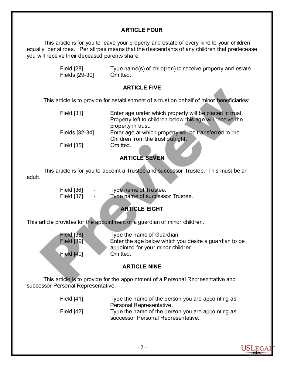 page 1 Legal Last Will and Testament Form for a Single Person with Minor Children preview