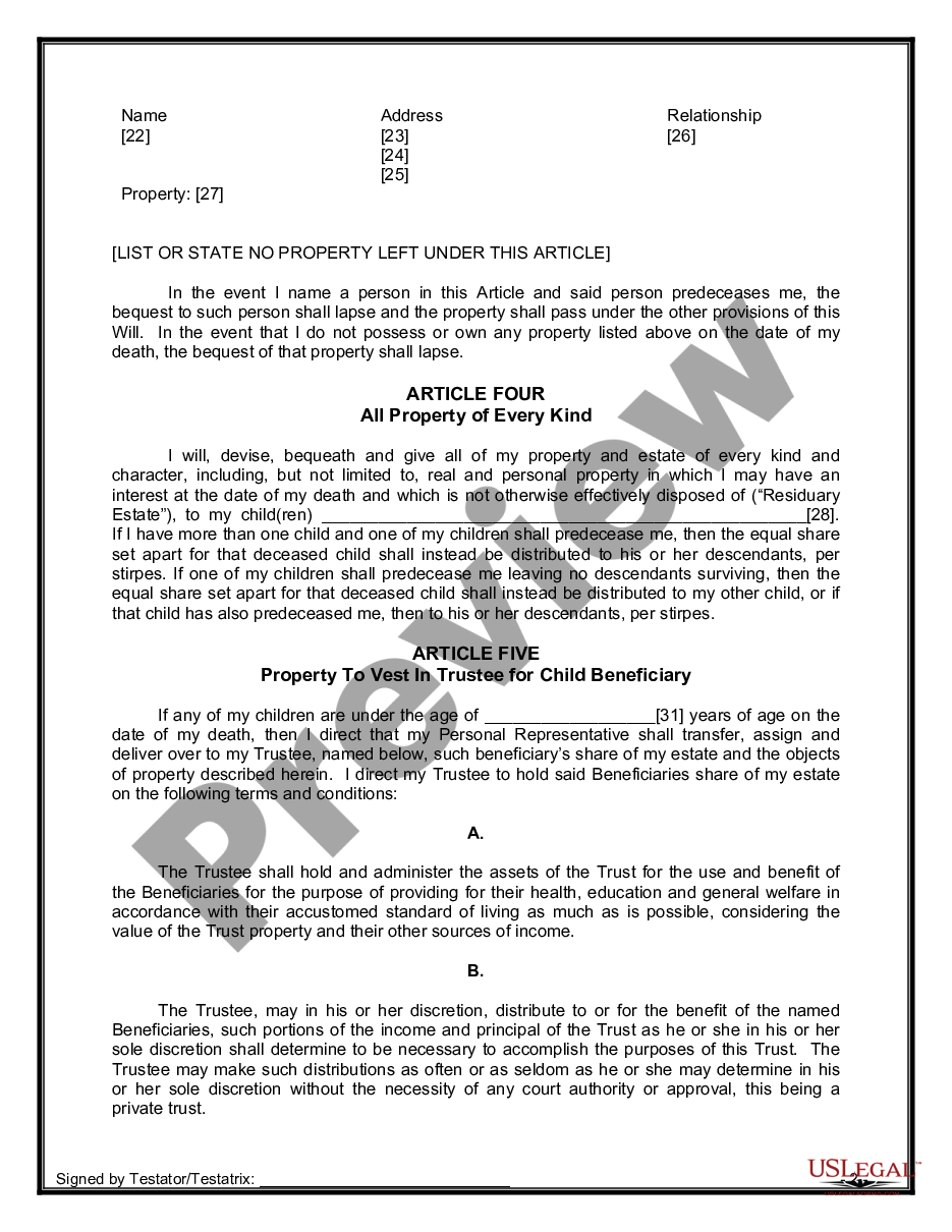 page 7 Legal Last Will and Testament Form for a Single Person with Minor Children preview