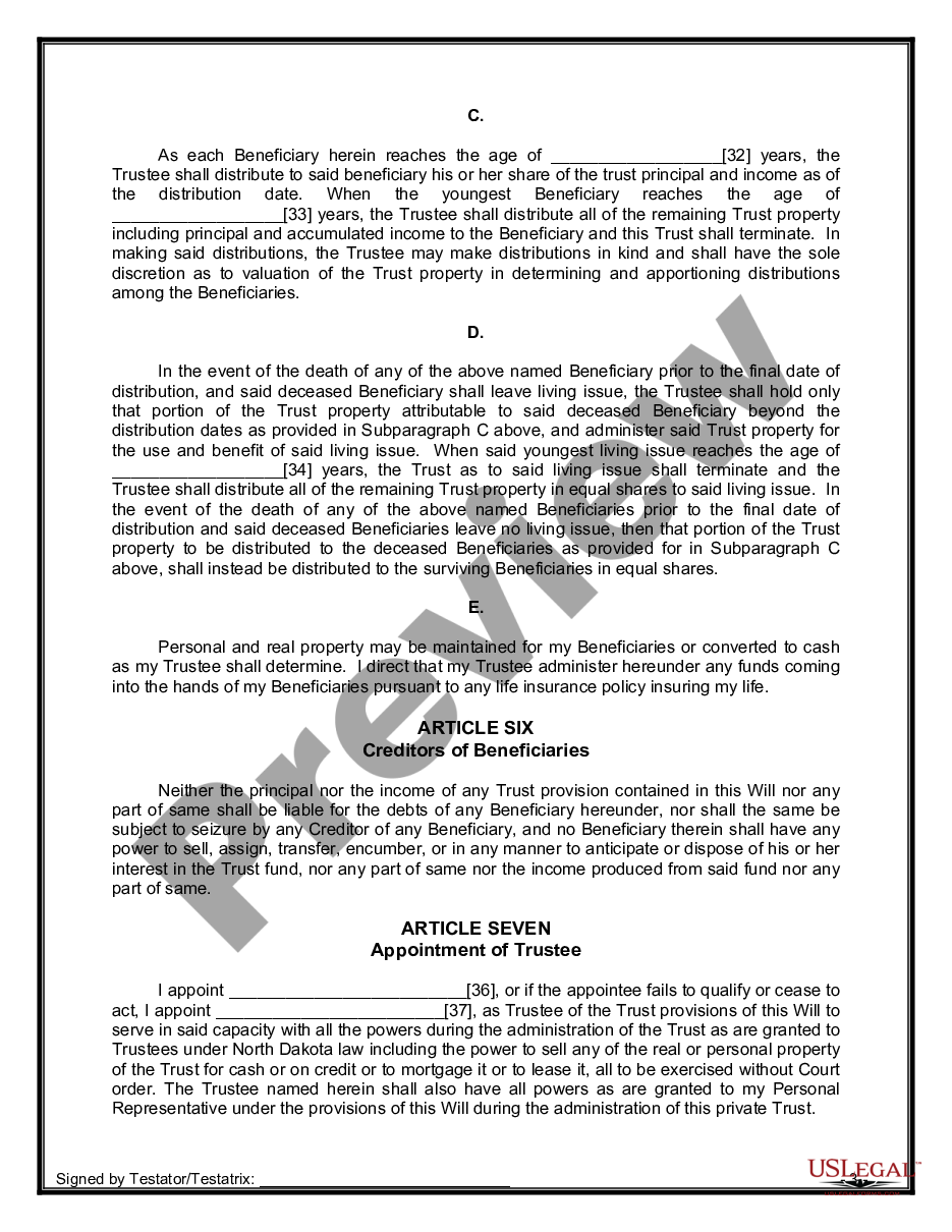 page 8 Legal Last Will and Testament Form for a Single Person with Minor Children preview