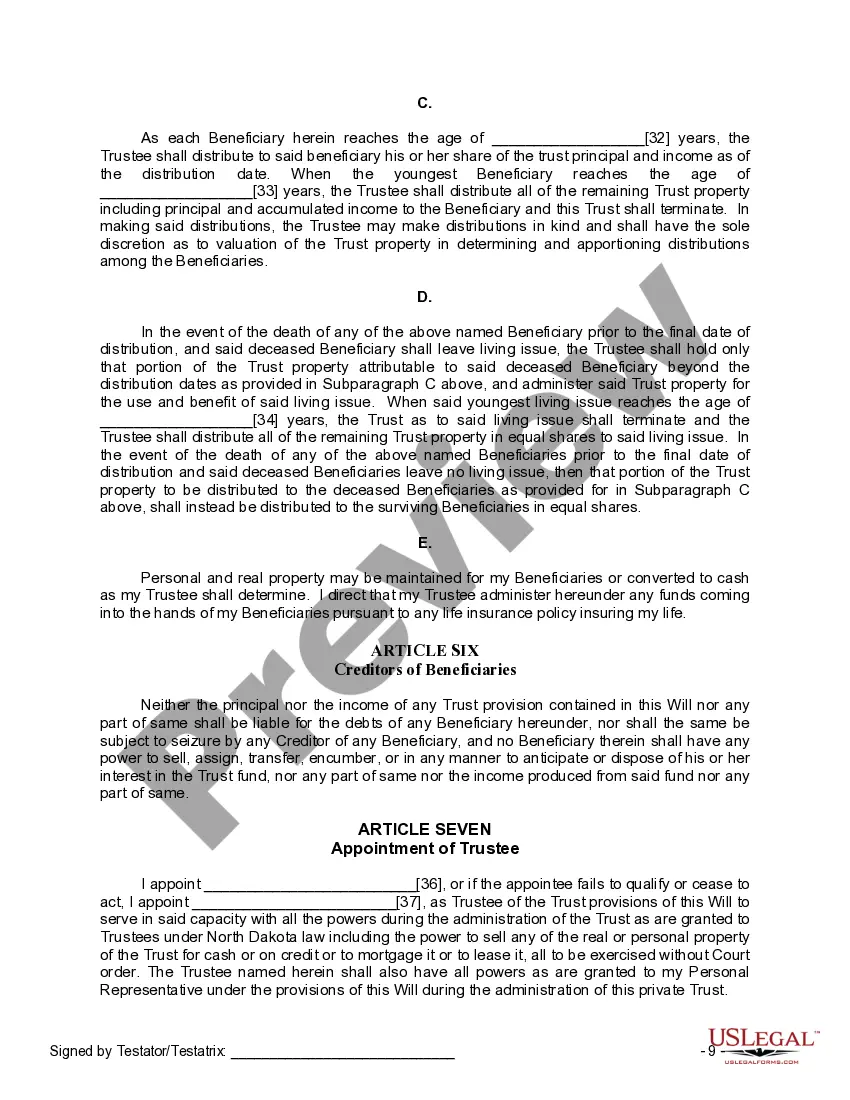 Preview Last Will and Testament for a Single Person with Minor Children