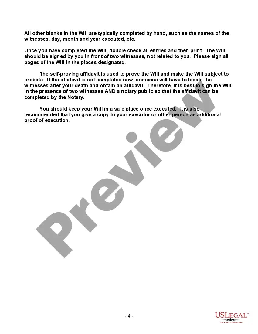 Preview Last Will and Testament for a Single Person with Minor Children