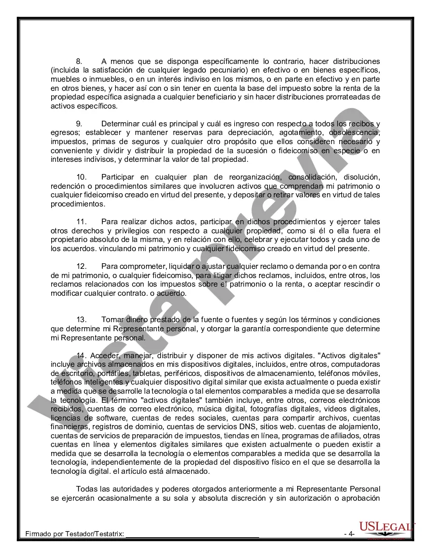 Preview Formulario Legal de Última Voluntad y Testamento para Persona Soltera con Hijos Adultos